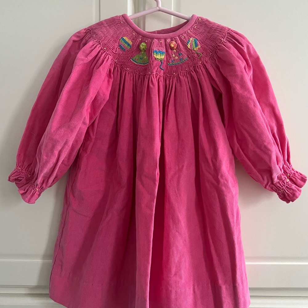 Beautiful corduroy pink dress for any one year old birthday girl